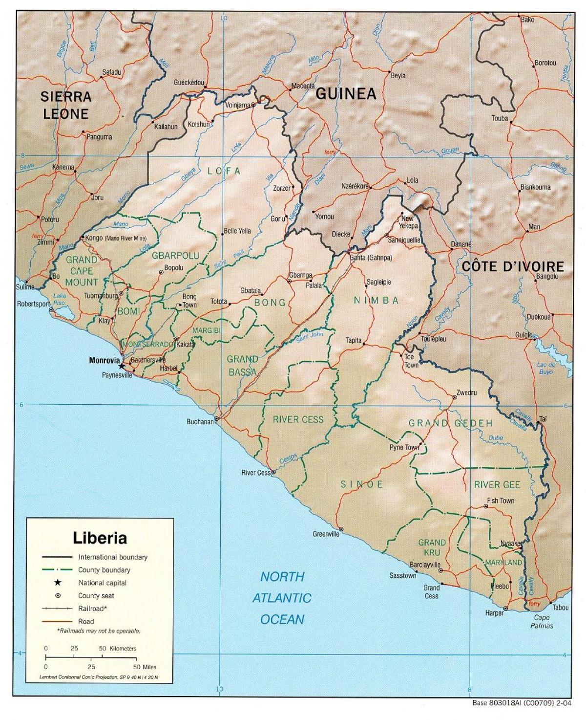 mapa geografikoaren mapa Liberia