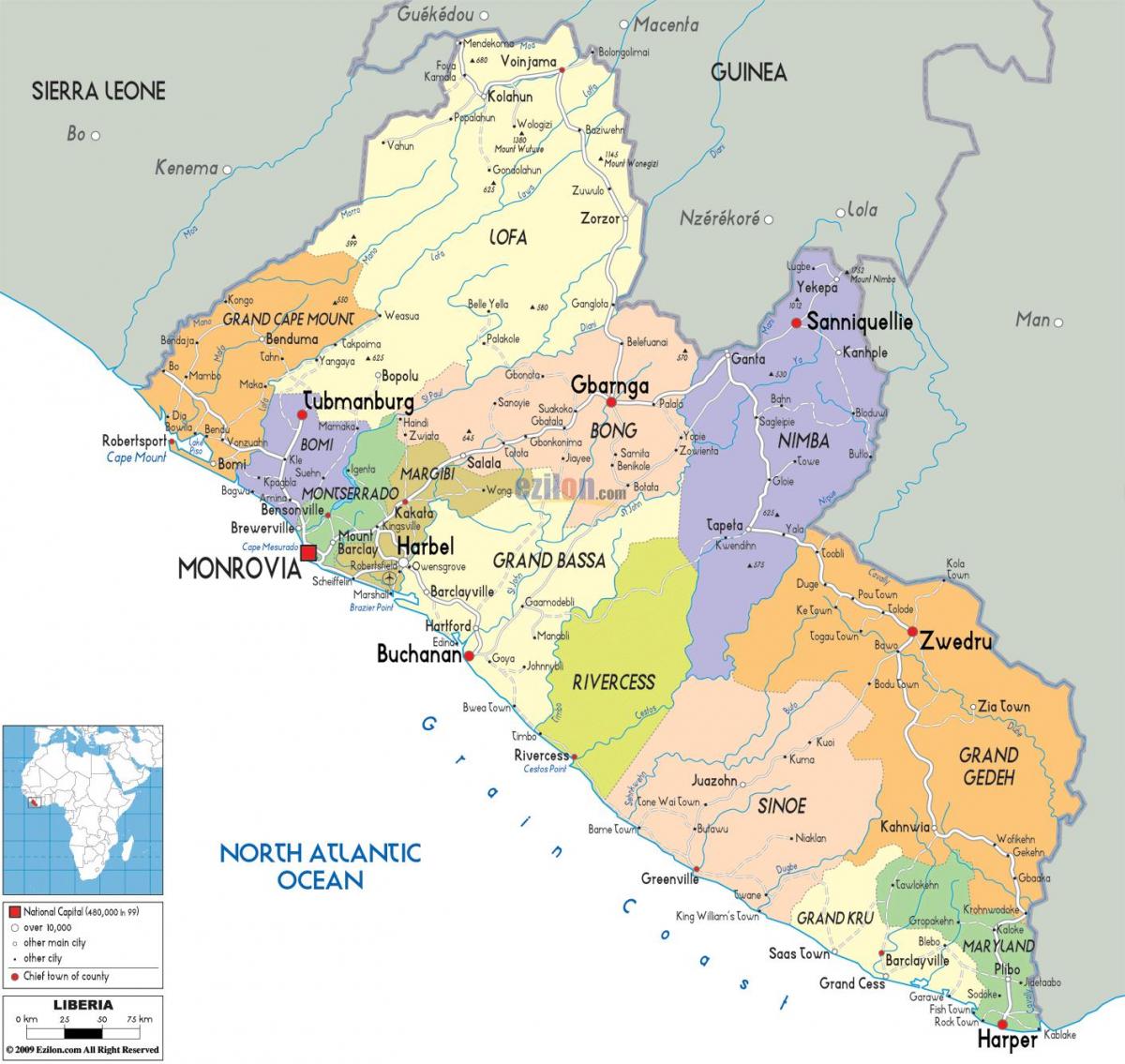 mapa Liberia herriko