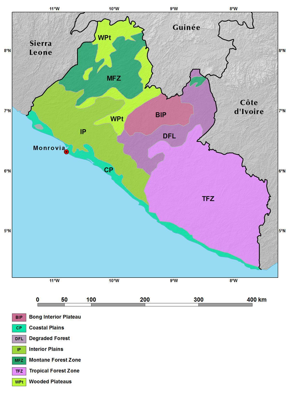 mapa Liberia mendiak