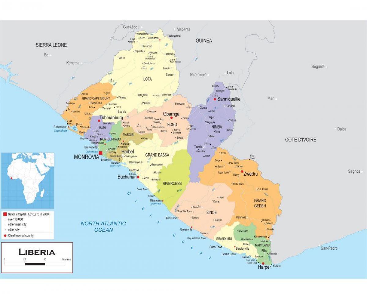 mapa marraztu mapa politikoa Liberia