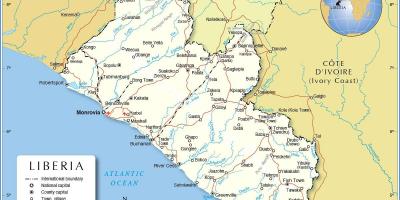 Mapa Liberia mendebaldeko afrikan