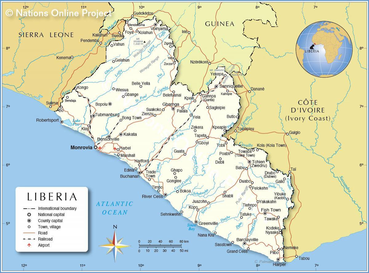 mapa Liberia mendebaldeko afrikan